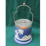 TUNSTAL JASPERWARE STYLE CERAMIC BISCUIT BARREL WITH PLATED COVER