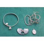 MIXED LOT INCLUDING SILVER BABY BANGLE, BROOCH,