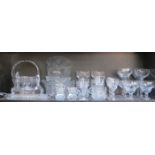 MIXED LOT OF GLASSWARE INCLUDING STUART CRYSTAL BASKET, ETC.