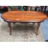 REPRODUCTION CARVED MAHOGANY COFFEE TABLE