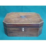 INLAID ANTIQUE MAHOGANY OCTAGONAL SEWING BOX WITH SECTIONAL INTERIOR