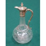 GOOD QUALITY ETCHED EARLY GLASS CLARET JUG WITH PLATED LID AND HANDLE,