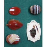 PRETTY INLAID IVORY PENDANT PLUS AMBER SEAL STAMP AND AMBER COLOURED STONES