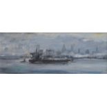 FRANK HENDRY, FRAMED OIL ON BOARD DEPICTING LIVERPOOL WATERFRONT SCENE,