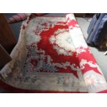 LARGE RED CHINESE FLORAL FLOOR RUG