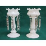 PAIR OF VICTORIAN OPAQUE GLASS LUSTRES WITH DROPLETS,