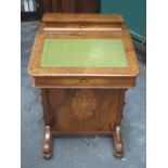 ANTIQUE WALNUT INLAID DAVENPORT WRITING DESK WITH GREEN LEATHER INSERT