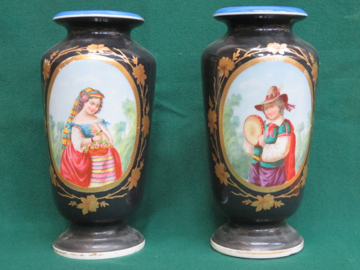 PAIR OF HANDPAINTED AND GILDED VICTORIAN CERAMIC VASES,