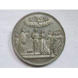 SILVER COLOURED LARGE COMMEMORATIVE COIN- VICTORIA AND ALBERT MARRIED FEBRUARY 10th 1840