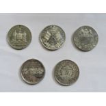 FIVE VARIOUS QUEEN VICTORIA SILVER COLOURED COMMEMORATIVE MEDALS