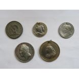 FIVE SILVER COLOURED COMMEMORATIVE MEDALS