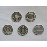 FIVE VARIOUS QUEEN VICTORIA SILVER COLOURED COMMEMORATIVE MEDALS