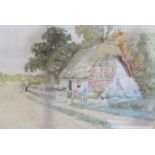 B WRIGHT ARCA, FRAMED WATERCOLOUR DEPICTING A COTTAGE SCENE IN DELAMERE,