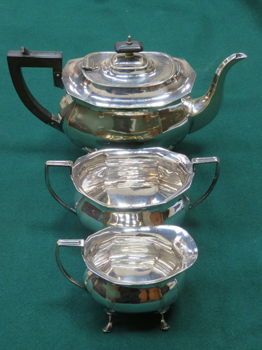 ART DECO STYLE SILVER PLATED THREE PIECE TEA SET