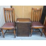 OAK SHOE CABINET AND TWO SINGLE CHAIRS