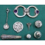 MIXED LOT INCLUDING SILVER LIDS, SOUVENIR SPOON,