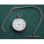 HALLMARKED SILVER POCKET WATCH ON SILVER ALBERT CHAIN