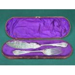 CASED PAIR OF ORNATELY DECORATED SILVER PLATED FISHSERVERS