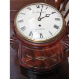 SMALL 9in DROP DIAL, BRASS INLAID WALL CLOCK BY JAMES BROWNBILL,