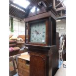 OAK AND MAHOGANY CASED LONGCASED CLOCK WITH HANDPAINTED DIAL BY BENJAMIN PEARCE,