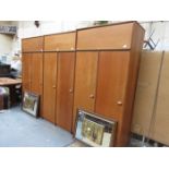 THREE TEAK TWO DOOR WARDROBE WITH STORAGE ABOVE,