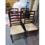 SET OF FOUR RUSH SEATED LADDER BACK CHAIRS