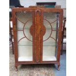 ART DECO STYLE WALNUT VENEERED TWO DOOR GLAZED DISPLAY CABINET