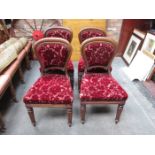 SET OF FOUR MAHOGANY UPHOLSTERED BALLOON BACK CHAIRS