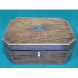 INLAID ANTIQUE MAHOGANY OCTAGONAL SEWING BOX WITH SECTIONAL INTERIOR