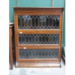 OAK THREE TIER LEADED GLASS SECTIONAL BOOKCASE