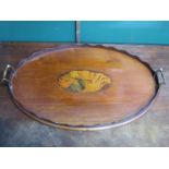 SHELL INLAID OVAL MAHOGANY BUTLER'S TRAY