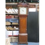 OAK AND MAHOGANY CASED LONGCASE CLOCK WITH HANDPAINTED DIAL BY BENJAMIN PEARCE,