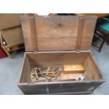 WOODEN TOOLBOX CONTAINING WOOD WORKING TOOLS