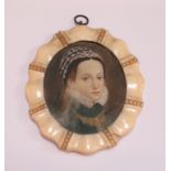 18th/19th CENTURY OVAL MINIATURE PORTRAIT WITHIN WAVE EDGED IVORY FRAME