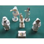 TWO WORCESTER FIGURES AND NODDING VICTORIAN FIGURES PLUS CRESTED WARE