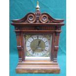 WALNUT CASED BRACKET CLOCK WITH ORMOLU MOUNTED BRASS DIAL