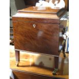 ANTIQUE MAHOGANY CELLARETTE WITH FELT LINED INTERIOR,