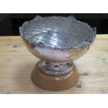 HALLMARKED SILVER ROSE BOWL ON WOODEN STAND,