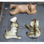 TWO POTTERY CATS, STAMPED ARABIA,