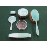 HALLMARKED SILVER AND GUILLOCHE ENAMELLED PART DRESSING SET