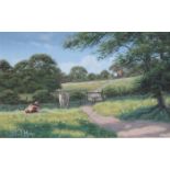 DAVID MORGAN, FRAMED OIL ON BOARD DEPICTING A COUNTRY CATTLE SCENE,