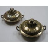 HALLMARKED SILVER CIRCULAR SOUP TUREEN WITH COVER AND MATCHING SMALLER SOUP TUREEN, LONDON ASSAY,