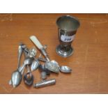 SILVER BEAKER AND SILVER SPOONS,