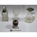 MIXED LOT INCLUDING EARLY ETCHED AIR TWIST GLASS, SILVER MOUNTED JUG,