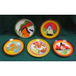 FIVE LIMITED EDITION CLARICE CLIFF BY WEDGWOOD CERAMIC PLATES