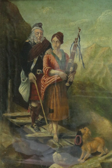 18th/19th CENTURY GILT FRAMED OIL PAINTING DEPICTING THE SCOTTISH PIPER,