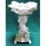 GERMAN HANDPAINTED AND RELIEF DECORATED CHERUB FORM TAZZA,