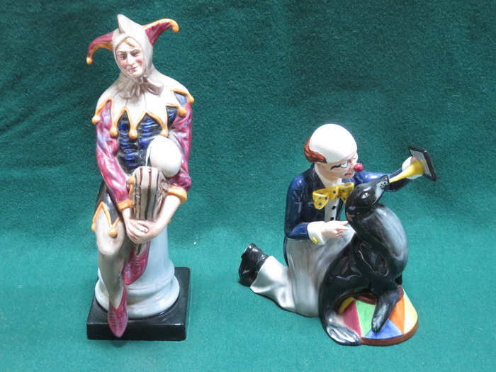 TWO ROYAL DOULTON GLAZED CERAMIC FIGURES- THE JESTER, HN2016, AND PARTNERS,