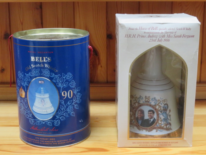 TWO BOXED BELLS COMMEMORATIVE SCOTCH WHISKY CERAMIC DECANTERS