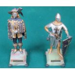 TWO PAINTED AND GILDED ITALIAN FIGURES ON ONYX STANDS- D'ARTAGNAN AND CROCIATO ITALIANO